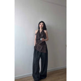 Fashion Temperament Collar Hanging Neck Vest Top Fashion Loose Feeling Loose Wide Legs Casual Pants Women Two Sets