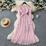New Tight Waist High Waist Crums Sweet A-Shaped Skirt Women's Long Print 100-Fold Skirt