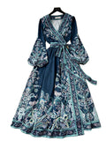 2025 Early Spring New French High-End Feel One-Sape-Style T-Shirt With Belt-Print Dress Women's Light Luxury Elegant Long Dress