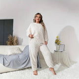 Fashion Women's New Wish Plush Round Collar Casual Long-Sleeved Pants Two Sets