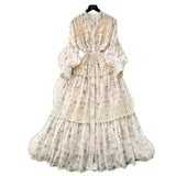 Court Style Niche High-Grade Lace To Receive Waist Dress Women's Thin Print Embroidered Fairy Dress