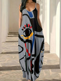 New Summer Cool Sling Skirt Abstract Face Style Digital Print Style Street Dress Woman