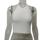 2025 Spring And Summer New Neck Strap Knitted Vest Women Solid Sleeveless Line Open Umbilly Back Sweater