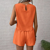2025 Solid Imitation Cotton Sleeveless Vest Shorts Casual Fashion Two-Piece Suit Woman