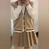 Early Autumn College Style Retro Vest Three-Piece Suit Female High-Waisted Half-Dress Long-Sleeved Shirt Top