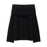 Women's Clothing New Pure Color Long Sleeve Straight Shoulder Collar Top
