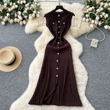Small Fragrant High-End Round-Neck Sleeveless Metal Buckle Slimming Knitted Dress Woman 2025 New Summer