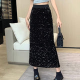 Large-Size Micro-Fat Mm2025 Spring New High-Waisted Bright Split-Dress Woman This Year's Popular A-Word Long Skirt