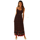 2025 Summer New Large Swing Skirt Women's Bohemian V Tie Sling Broken Floral Dress
