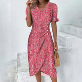 A Large Number Of New 2025 Summer Hot Sales Geometric Collage Bubble Sleeve Irregular Pendulum Dress