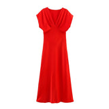 Spring 2025 Women's High-End V-Neck Silk Tense Simoufry Dress
