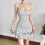 2025 Summer Women's New French Sexy Wave Point Sling Temperament High-End Waist Repair Dress