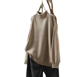 Red Literary And Art Retro Semi-High-Collar Sweater Women Loose Large Plate Type 2025 Autumn And Winter Casual Knitted Bottom Shirt