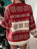 New Women's Round-Neck Red Knitted Blouse Casual Snowflake Christmas Sweater