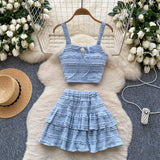 Sweet Dress With Women's Summer Chic Gentle Wind Tie Sling Sling Small Vest + High Waist Folded Lotus Side Half Skirt