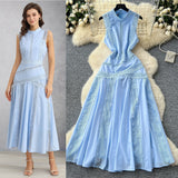 French High-End Squeal Lace Splicing Sleeveless Waist Dress Women's Summer Thin Temperament Elegant Long Dress