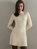 Long-Sleeved Half-Necked Dress Knitted Dress Spring 2025 Temperament Tweed A-Word Skirt