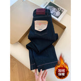 Lazy Wind Dark Blue High-Waisted Straight Jeans Women Autumn And Winter New Design Sense Loose Broad Legs Long Pants