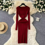 Simple Sexy Pit Strips Body-Body-Groom Knitted Dress Autumn Solid-Colored Bottom Skirt One-Step Dress Woman
