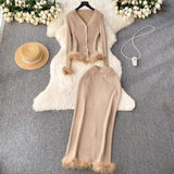 French High-End Small Fragrant Style Two Sets Of Women's Atmosphere Knitted Open Fork Shirt T-Shirt