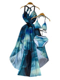 Holiday Style Temperament Tie V-Neck Hanging Neck Dress Women's Summer Waist Irregular Dress With Swimsuits Three