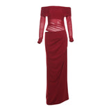 Spring 2025 New Women's Temperament Sexy Shoulder Mesh Perspective Long Dress Dress Woman