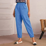 New Four-Season Cotton Nine-Point Trousers Loose Waist Slacks Slant Pocket Trousers Women