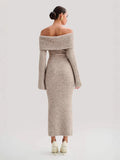 New Women's Elegant Style Fashion Collared Shoulder Dress Knitted Long Dress