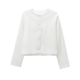 Women's Solid Color Coat 2025 Spring Commuter Leisure Buckle Dress Short Long-Sleeved Round-Neck Suit