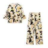 Printed Shirt Casual Suit Spring Jacket Seven-Sleeve Loose Top Broad Leg Trousers Two Sets Of Women