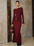 2025 New Women's Fashion Temperament Wine Red Dress Metal Accessories Dress