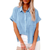 Wish Summer New Women's Solid Color Linen Shirt Short Sleeve Casual Loose Shirt