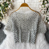 Station Heavy Industry Nail Polish Glid Round Neck Short Sleeve T-Shirt Women's High-End Temperament Slimming Short