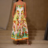 Spring 2025 Women's New Temperament Elegant High-Waist Print Slings Casual Fashion Dress