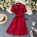 French Retro Famous Style Temperament Dress Heart Lace Short-Sleeved Dress Women's Summer Dress