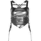 2025 Spring And Summer New Women's Solid Color Repair Fashion Slings Folding Sexy Bare Vest Woman