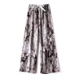2025 High-End Cotton Pyjamas Ladies Summer Thin Artificial Silk Home Leisure Long Trousers Straight Can Be Worn Outside