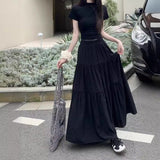 Large-Size Fatmm Cake White Dress Autumn Big Umbrella Skirt Folded Tight Body Fat Long Skirt