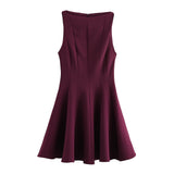 Repair Short Dress 2025 Spring And Summer Set Wide Swing Women's Sleeveless Boat Collar Body A-Word Mini Dress