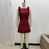 Solid-Colored Sexy Body-Claming Square Skirt 2025 Spring Sling Velvet Bow Mini Dress