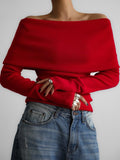 Sweater Women's Fall/Winter 2025 Long-Sleeved Knitted Bottom Shirt With A Word Of The Shoulder Sex-Repair And Exposed Shoulder