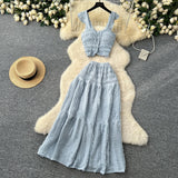 Reduce The Age Of Fresh Spring And Summer Holiday Wind Short Flying Sleeve Slings Slings + High-Waisted Wrinkles Skirt Two Sets