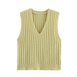 College Style Knitted Sweater Vest Women Lazy Brown Spring Dress New Folded Cloth Women