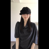 French Collar Five-Sleeved T-Shirt Top Women Irregular Check-In Half Dress Korean Two-Piece