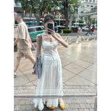 Korean Wearing White Lace Lace Slings Women's New Temperament Super-Good-Looking Cake Skirt Two-Piece