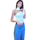 2025 Spring And Summer New Women's Temperament Design Feeling Solid Half-High Collar Sleeveless Vest Slim Slim Top