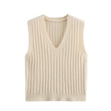 College Style Knitted Sweater Vest Women Lazy Brown Spring Dress New Folded Cloth Women