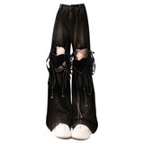 Fat Mm Dopamine Wearing Gradient Love Straps With Ripped Jeans Women's Large Size Loose Thin Broad Leg Pants