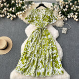 French Vintage Orange Tsper Dress 2025 Summer New Strap Design Design Feel Smashed Spun Dress