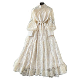 Spring 2025 New High-End Heavy Industry Mesh Embroidery To Collect Thin French Elegant Lantern Sleeve Dress